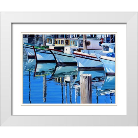Fishermans Wharf Reflections White Modern Wood Framed Art Print with Double Matting by Schuh, Michael