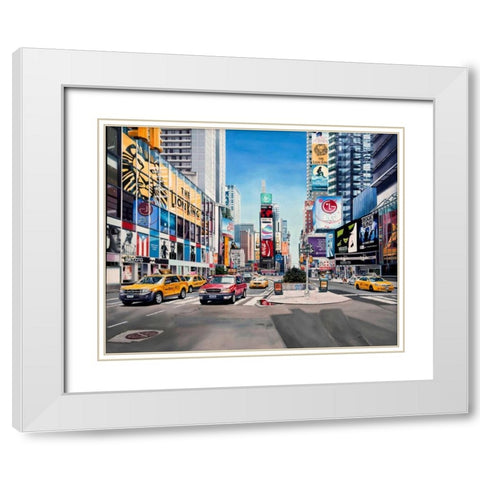 Time Square Reflections White Modern Wood Framed Art Print with Double Matting by Schuh, Michael