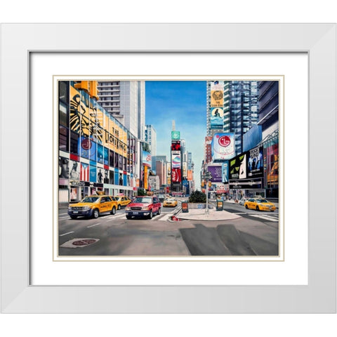 Time Square Reflections White Modern Wood Framed Art Print with Double Matting by Schuh, Michael