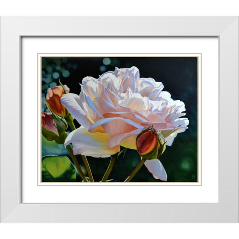 Buds White Modern Wood Framed Art Print with Double Matting by Schuh, Michael