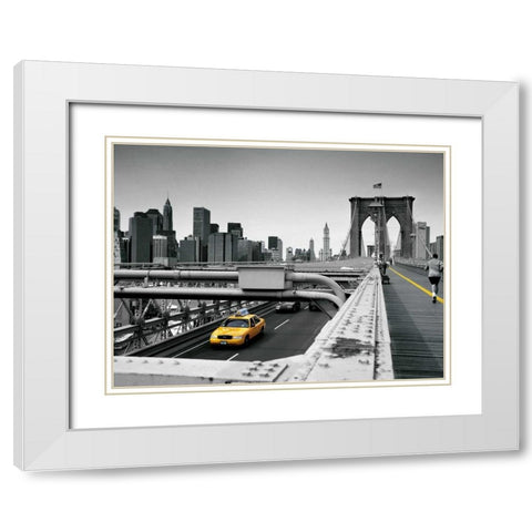 Yellow cab White Modern Wood Framed Art Print with Double Matting by Reis, Thomas