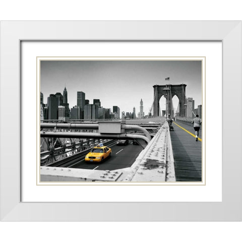 Yellow cab White Modern Wood Framed Art Print with Double Matting by Reis, Thomas