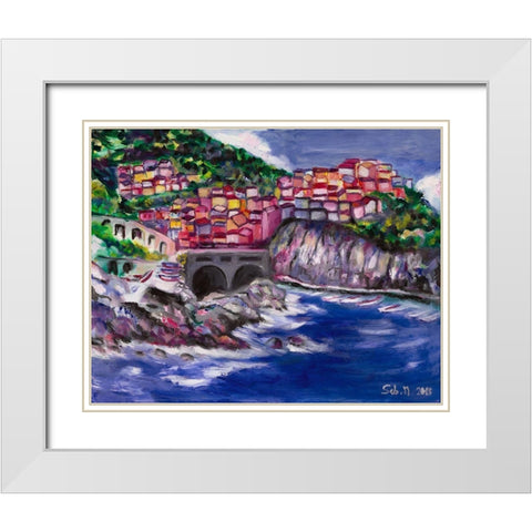 Cinque Terre White Modern Wood Framed Art Print with Double Matting by Montel, SÃ©bastien