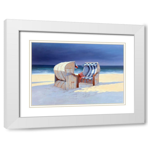 Beach Chairs I White Modern Wood Framed Art Print with Double Matting by Schneider, Sigur