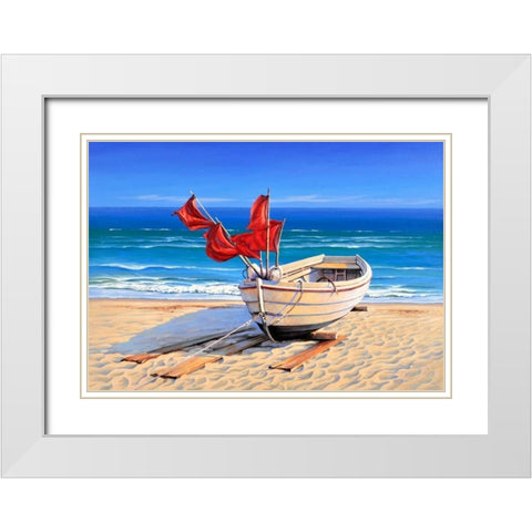 Small fishing boat White Modern Wood Framed Art Print with Double Matting by Schneider, Sigur