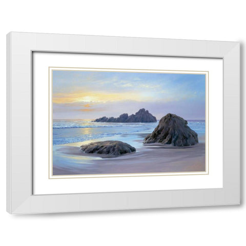 Sunset at Big Sur White Modern Wood Framed Art Print with Double Matting by Schneider, Sigur