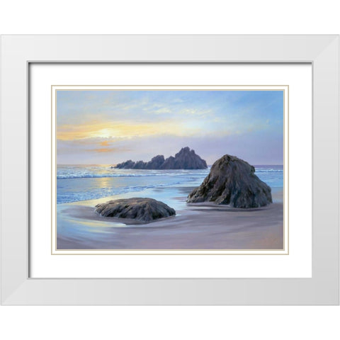 Sunset at Big Sur White Modern Wood Framed Art Print with Double Matting by Schneider, Sigur