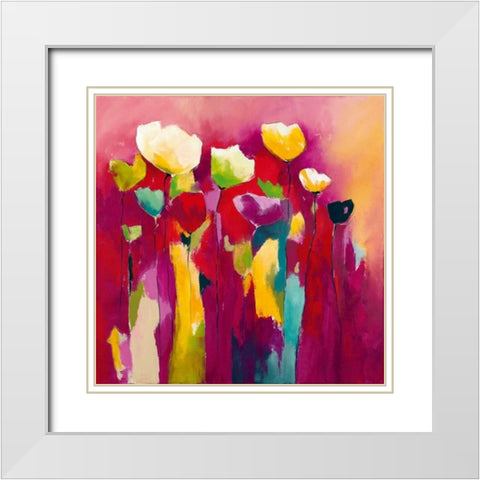 Townflowers I White Modern Wood Framed Art Print with Double Matting by Strunk, Anne L.