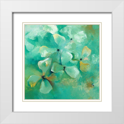 Floating Flowers White Modern Wood Framed Art Print with Double Matting by Strunk, Anne L.
