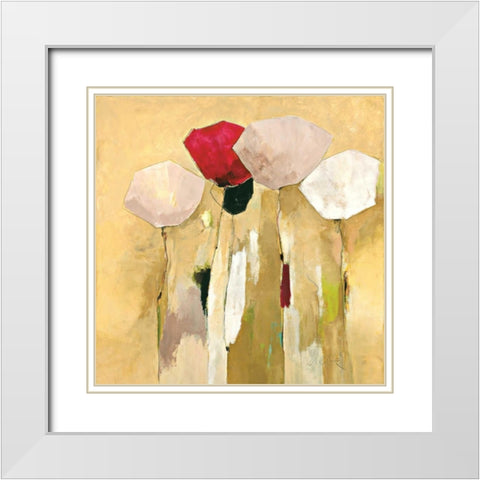 White flowers with red 1 White Modern Wood Framed Art Print with Double Matting by Strunk, Anne L.