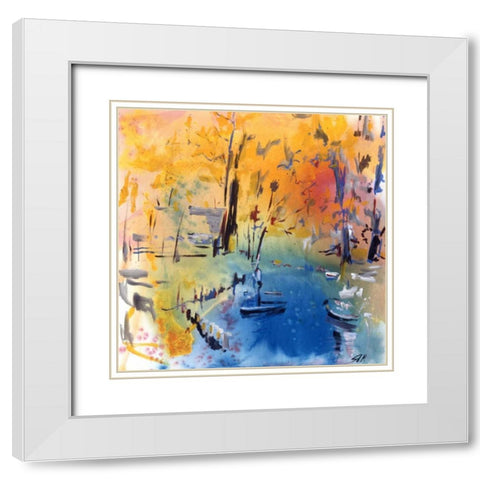 Landschaft mit Boot White Modern Wood Framed Art Print with Double Matting by Miteff, Stefan