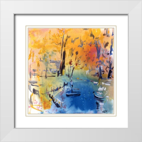 Landschaft mit Boot White Modern Wood Framed Art Print with Double Matting by Miteff, Stefan