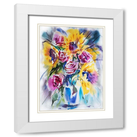 SonnenblumenstrauÃŸ White Modern Wood Framed Art Print with Double Matting by Maier, Werner