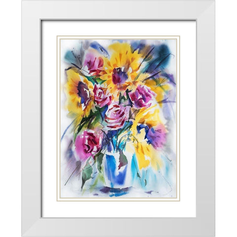 SonnenblumenstrauÃŸ White Modern Wood Framed Art Print with Double Matting by Maier, Werner