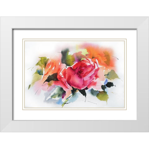 Die Rose White Modern Wood Framed Art Print with Double Matting by Maier, Werner