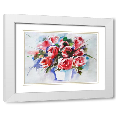Rosenbouquet White Modern Wood Framed Art Print with Double Matting by Maier, Werner