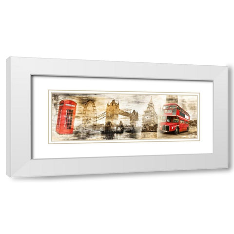Collage London 01 White Modern Wood Framed Art Print with Double Matting by Adamsky