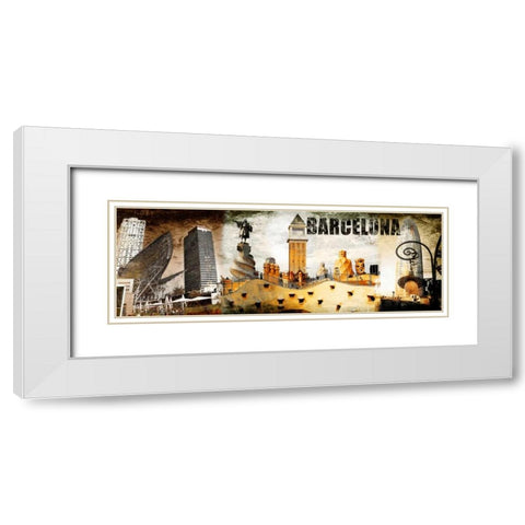 Barcelona Collage 02 White Modern Wood Framed Art Print with Double Matting by Adamsky