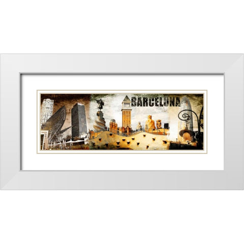 Barcelona Collage 02 White Modern Wood Framed Art Print with Double Matting by Adamsky
