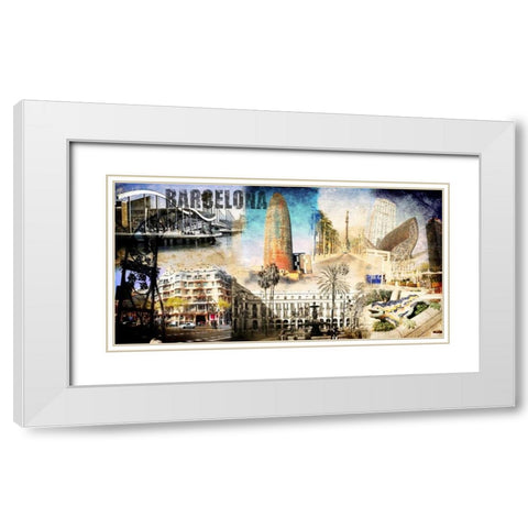Barcelona Collage 01 White Modern Wood Framed Art Print with Double Matting by Adamsky
