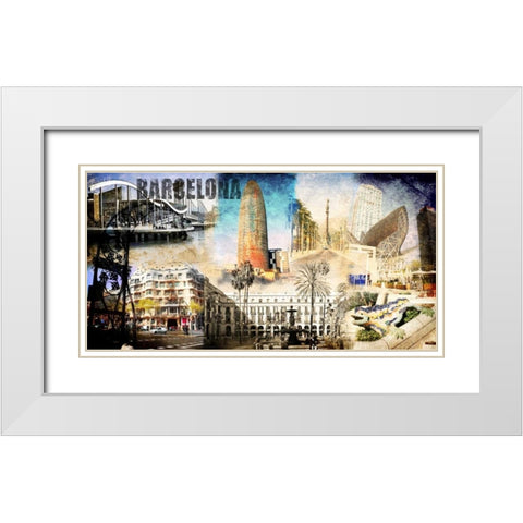 Barcelona Collage 01 White Modern Wood Framed Art Print with Double Matting by Adamsky