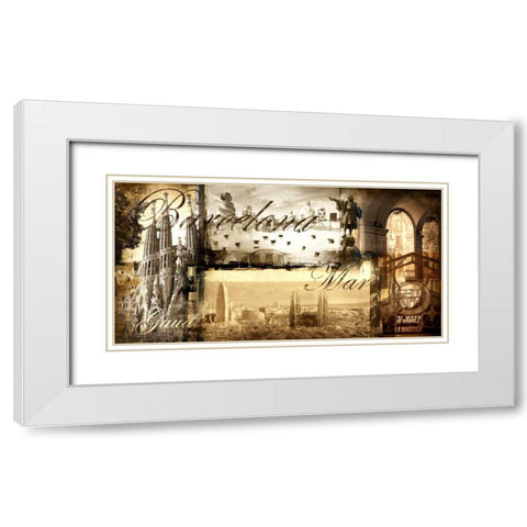Barcelona Vintage White Modern Wood Framed Art Print with Double Matting by Adamsky