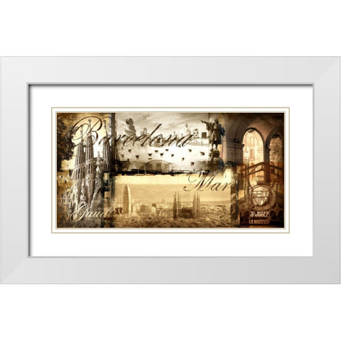 Barcelona Vintage White Modern Wood Framed Art Print with Double Matting by Adamsky