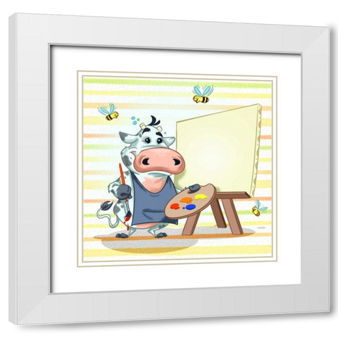 The cow painter White Modern Wood Framed Art Print with Double Matting by Alvez, A. - Perez, A.