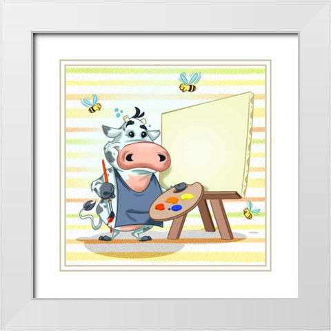 The cow painter White Modern Wood Framed Art Print with Double Matting by Alvez, A. - Perez, A.