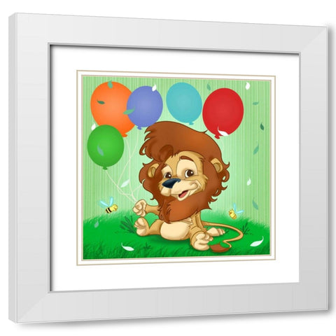 The Lion and the balloons White Modern Wood Framed Art Print with Double Matting by Alvez, A. - Perez, A.
