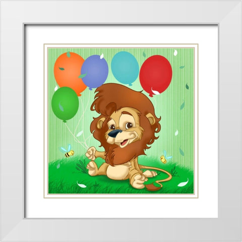 The Lion and the balloons White Modern Wood Framed Art Print with Double Matting by Alvez, A. - Perez, A.