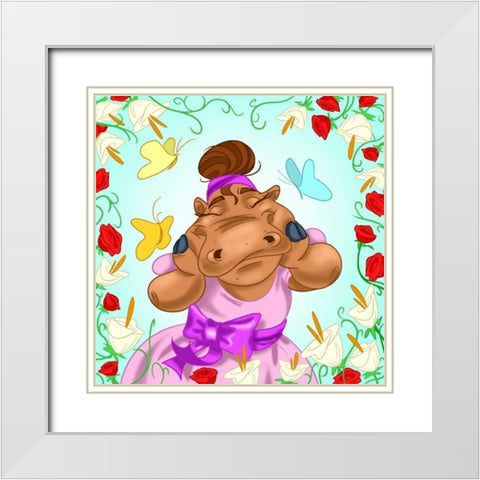Hippopotamus ballerina White Modern Wood Framed Art Print with Double Matting by Alvez, A. - Perez, A.