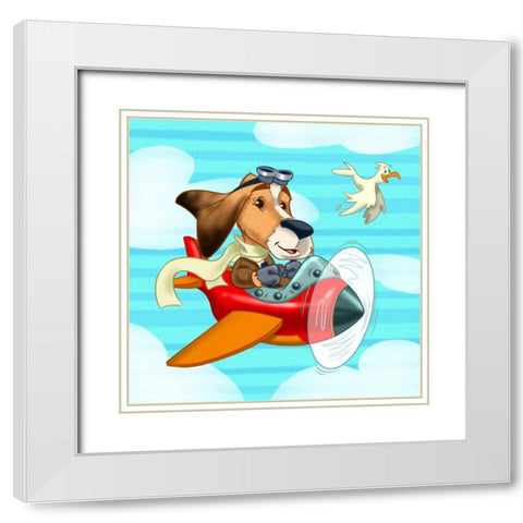 The pilot puppy White Modern Wood Framed Art Print with Double Matting by Alvez, A. - Perez, A.