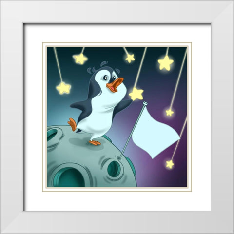 The penguin and the stars White Modern Wood Framed Art Print with Double Matting by Alvez, A. - Perez, A.