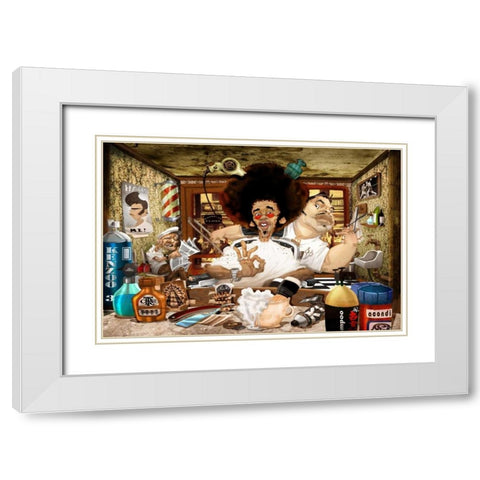 The Barbers Shop White Modern Wood Framed Art Print with Double Matting by Alvez, A. - Perez, A.