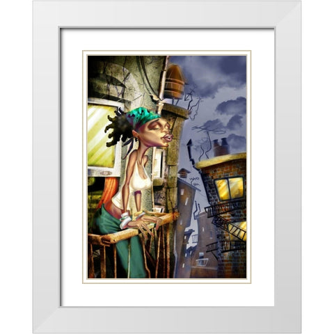 Girl on the Balcony -2 White Modern Wood Framed Art Print with Double Matting by Alvez, A. - Perez, A.