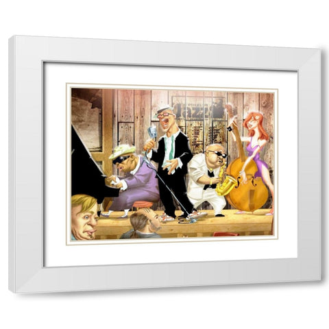 Musicians Jam Session White Modern Wood Framed Art Print with Double Matting by Alvez, A. - Perez, A.