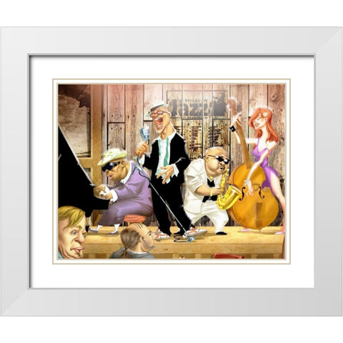 Musicians Jam Session White Modern Wood Framed Art Print with Double Matting by Alvez, A. - Perez, A.