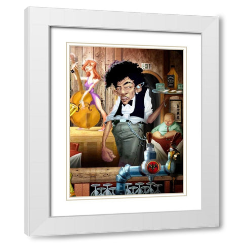 Barman Jam Session White Modern Wood Framed Art Print with Double Matting by Alvez, A. - Perez, A.