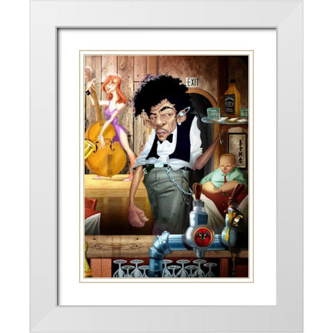 Barman Jam Session White Modern Wood Framed Art Print with Double Matting by Alvez, A. - Perez, A.