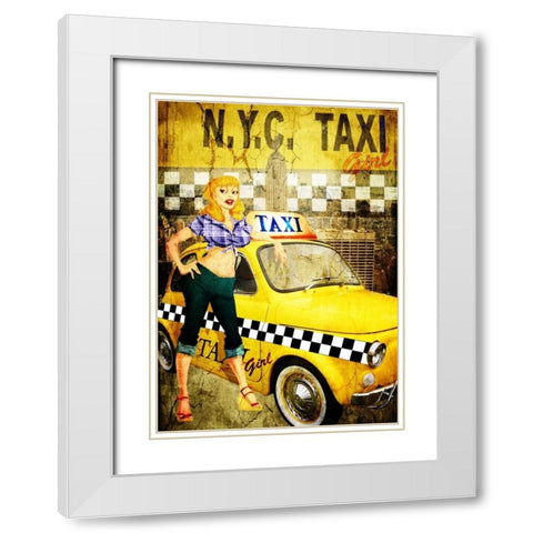Taxi Girl White Modern Wood Framed Art Print with Double Matting by Sola, Bresso