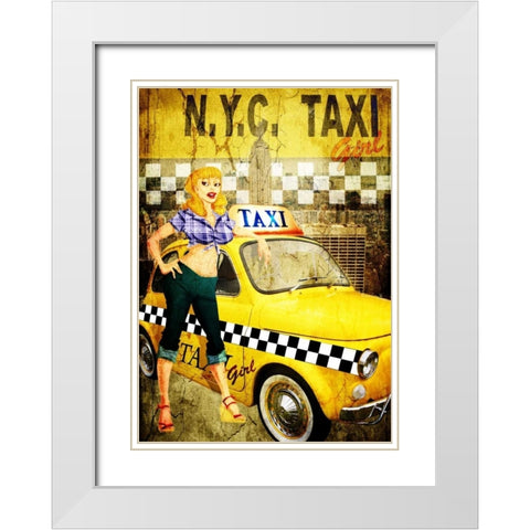 Taxi Girl White Modern Wood Framed Art Print with Double Matting by Sola, Bresso