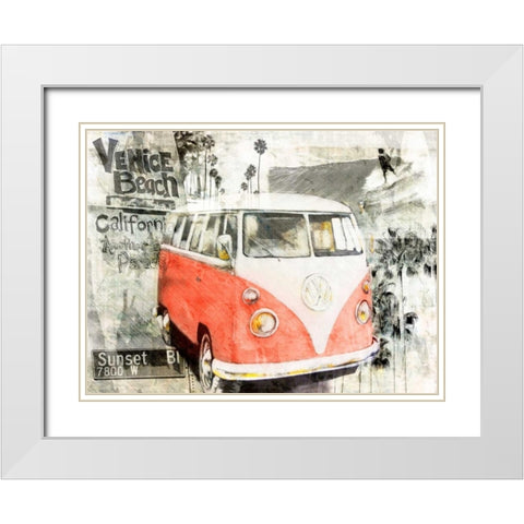Beach Van - red White Modern Wood Framed Art Print with Double Matting by Sola, Bresso