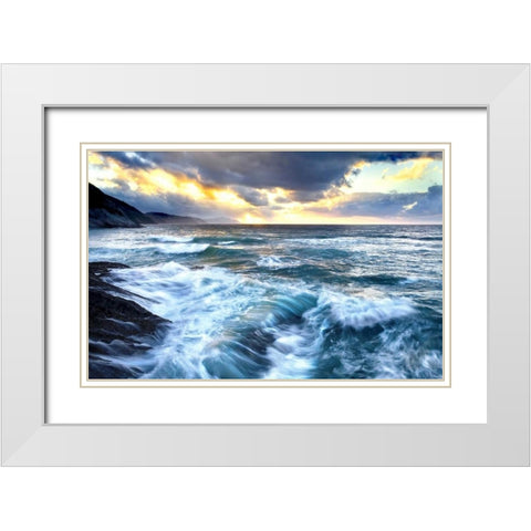 Sea twilight 839 White Modern Wood Framed Art Print with Double Matting by Palacios, J.A.