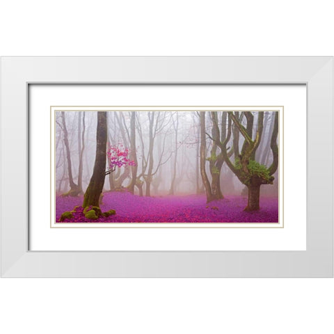 Fuchsia forest leaves 829 White Modern Wood Framed Art Print with Double Matting by Palacios, J.A.