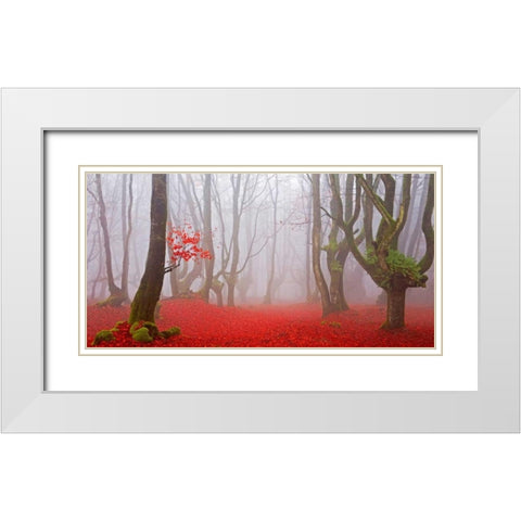 Red forest leaves 828 White Modern Wood Framed Art Print with Double Matting by Palacios, J.A.