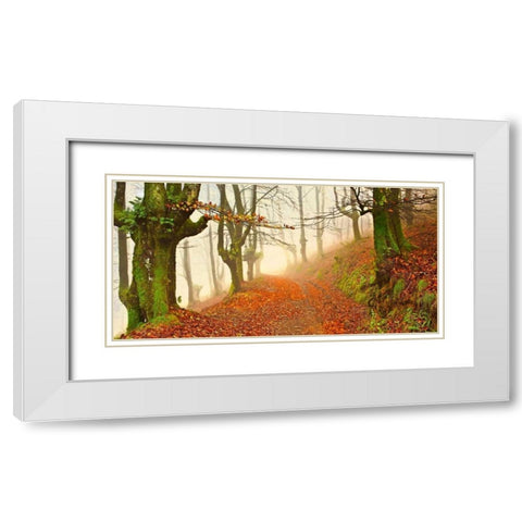 Orange forest leaves 826 White Modern Wood Framed Art Print with Double Matting by Palacios, J.A.