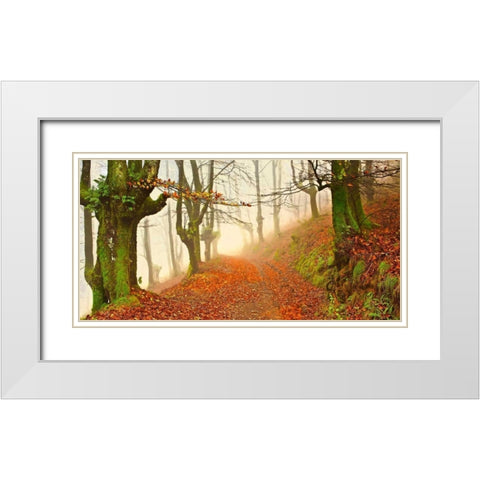 Orange forest leaves 826 White Modern Wood Framed Art Print with Double Matting by Palacios, J.A.