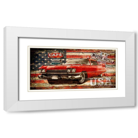 USA Collage 2 White Modern Wood Framed Art Print with Double Matting by Robins, John H.