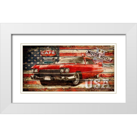 USA Collage 2 White Modern Wood Framed Art Print with Double Matting by Robins, John H.